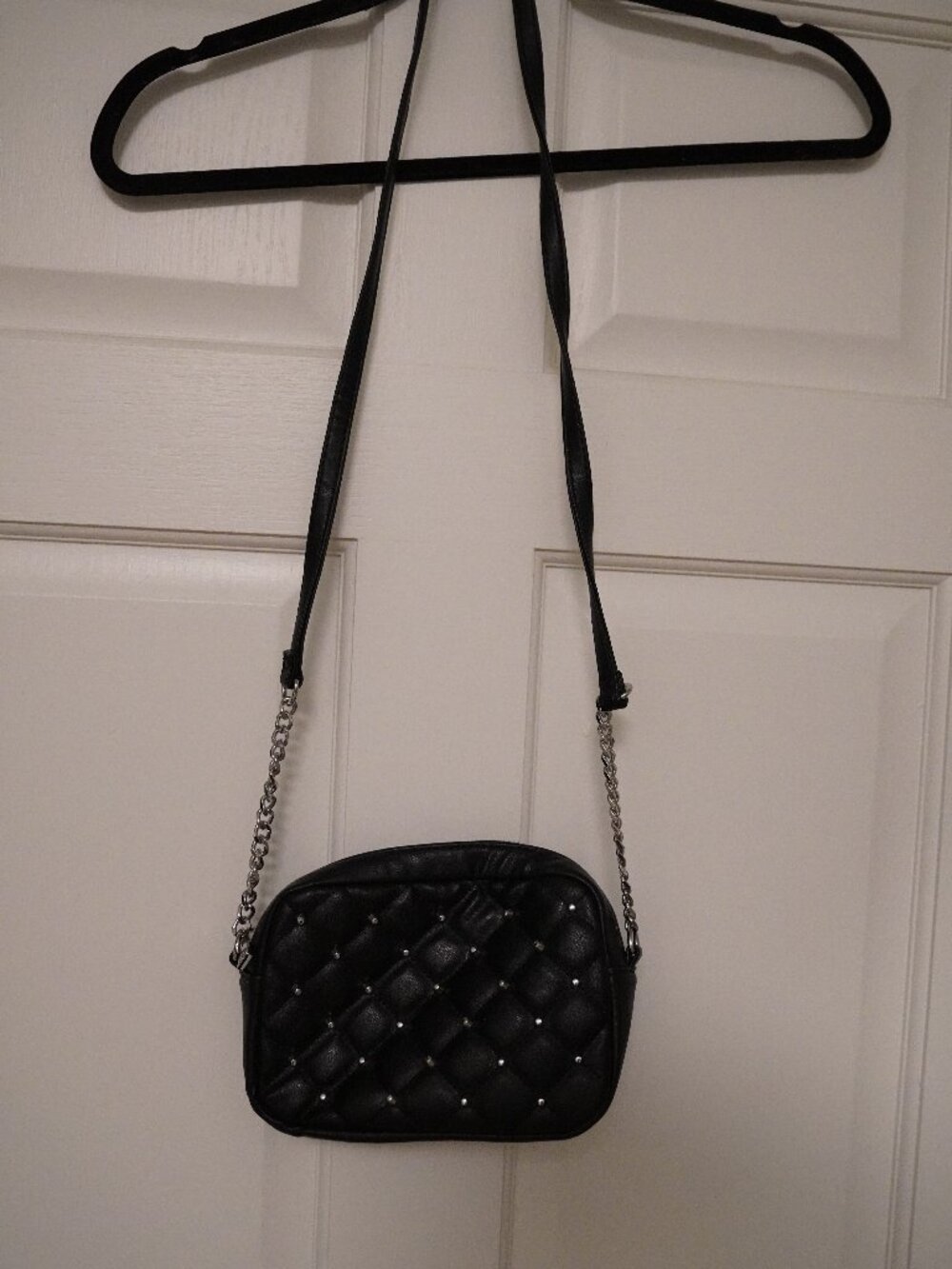 Rebecca Minkoff Black Studded Quilted Crossbody Bag Silver Chain Strap NWT